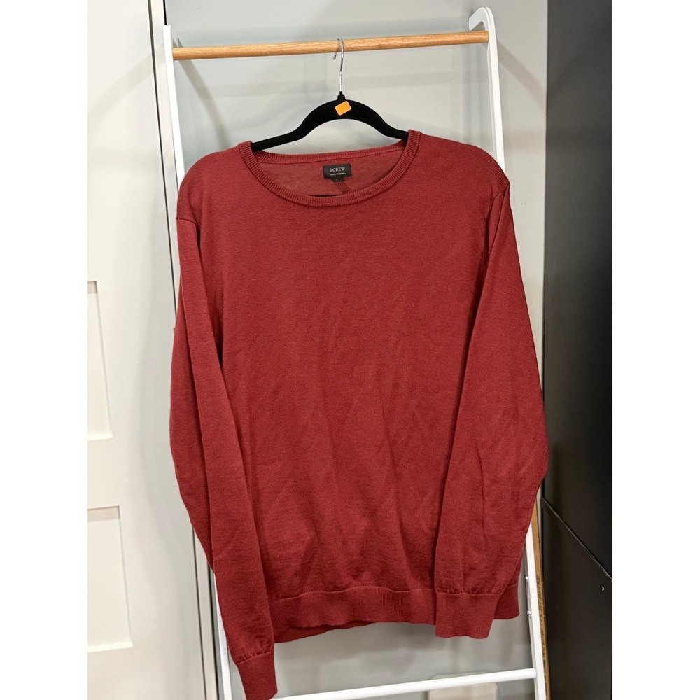 J.Crew Mens Burgundy 100% Merino Wool Crewneck Sweater L Quiet Luxury Old Money